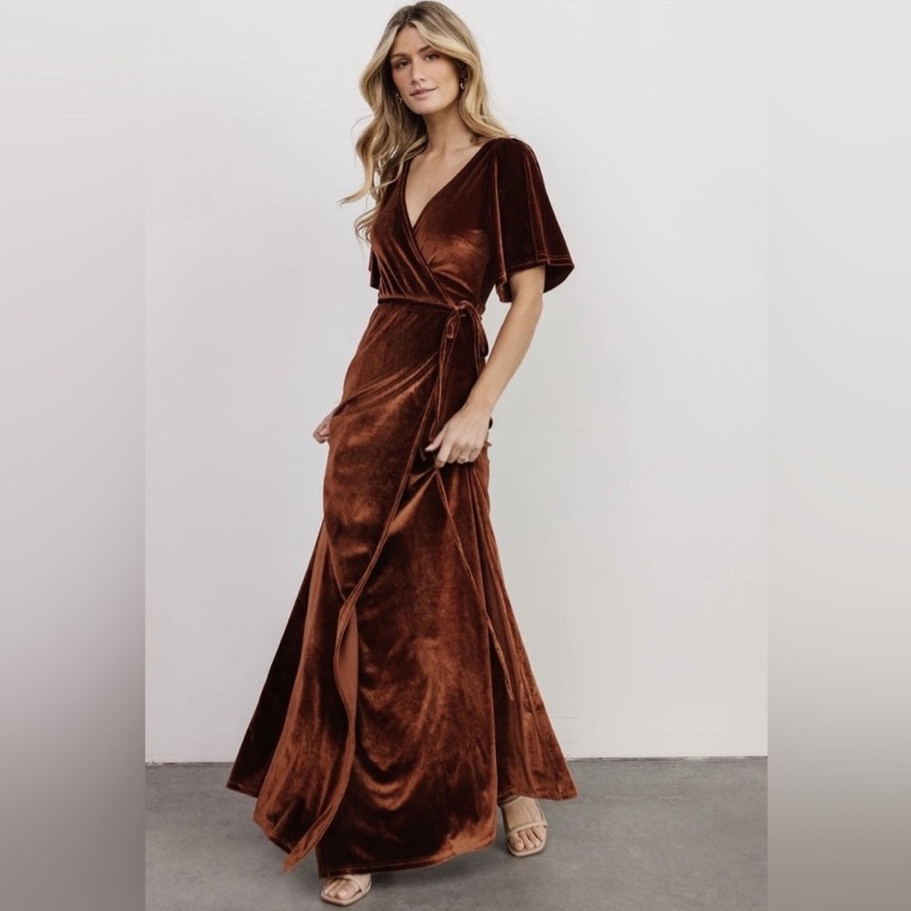 Baltic Born Bronze Meghan Velvet Wrap Maxi Dress Small